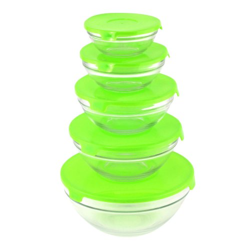 Glass Bowl Set With Green Lids