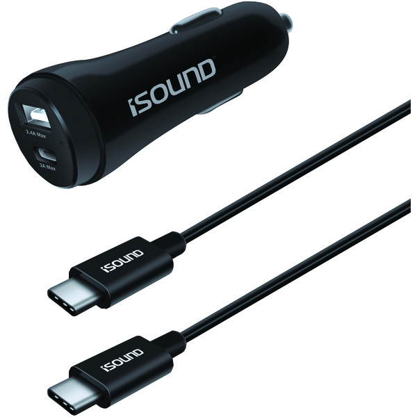 I.sound Dual-port Usb Car Charger With 6ft Usb-c To Usb-c Cable