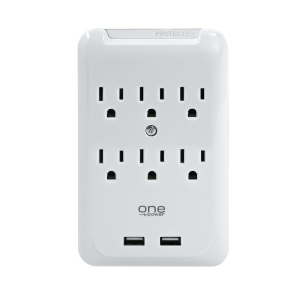 One Power 6-outlet Surge Protection Wall Tap With 2 Usb Ports