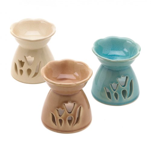 Tulip-inspired Glazed Ceramic Oil Warmers
