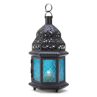 Blue Glass Candle Lantern