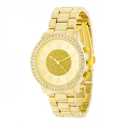 Roman Numeral Goldtone Watch With Crystals