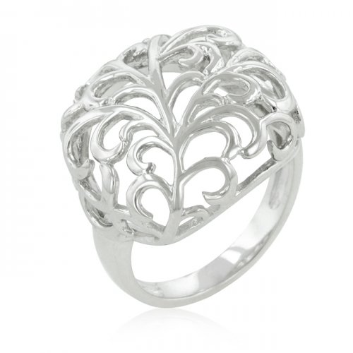 Silvertone Finish Floral Filigree Ring (size: 09)