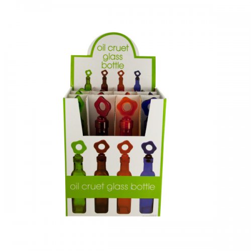 Glass Oil Bottle With Flower Stopper Countertop Display