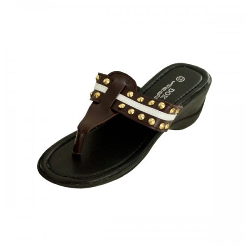 Brown Wedge Sandals With Stripe &amp; Spike Accents