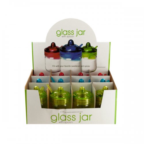 Glass Spice Jar With Spoon Countertop Display