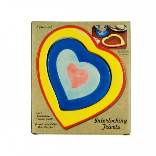 Ceramic 2 In 1 Interlocking Heart Trivets