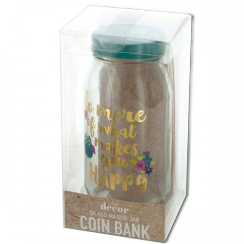 Happy Owl Glass Mason Jar Coin Bank