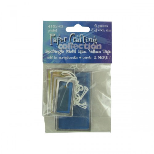 6 Piece Rectangle Metal Rim Vellum Tags Pastel Colors