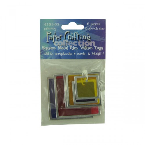 6pc Square Metal Rim Vellum Tags Primary Colors