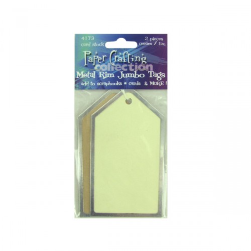 2 Pk Metal Rim Jumbo Cream Card Stick Tags