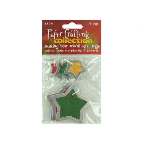 6 Pk Holiday Star Metal Rim Tags