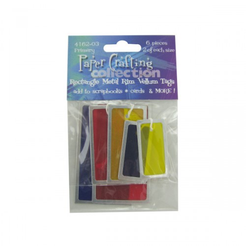 6 Pc Rectangle Metal Rim Primary Vellum Tags