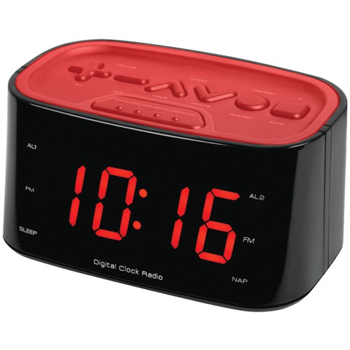 Sylvania 1.2&quot; Dual Alarm Clock Radio (red)